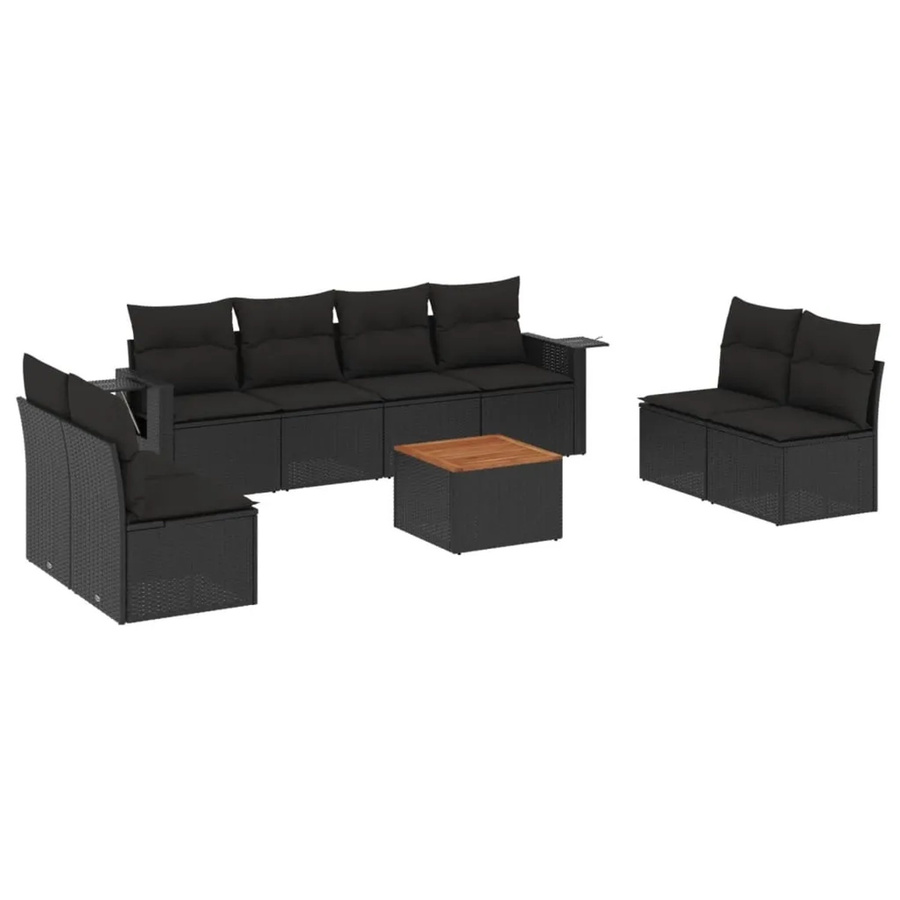 vidaXL 9-teilige Garten-Sofagarnitur in U-Form aus Polyrattan mit Kissen und Stauraum, Schwarz - Bild 2