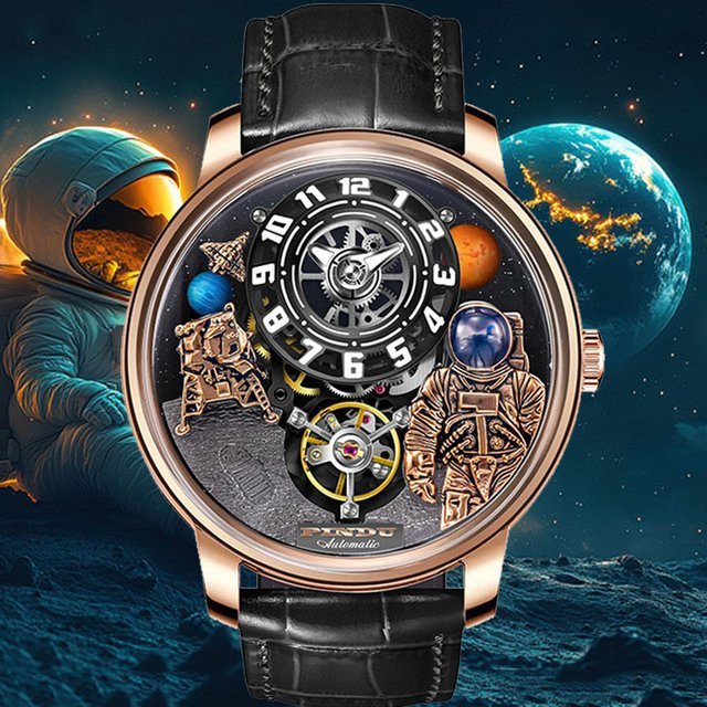 PINDU Armbanduhr, Automatik, Saphirglas, Leder, Schwarz, Herren - Bild 1