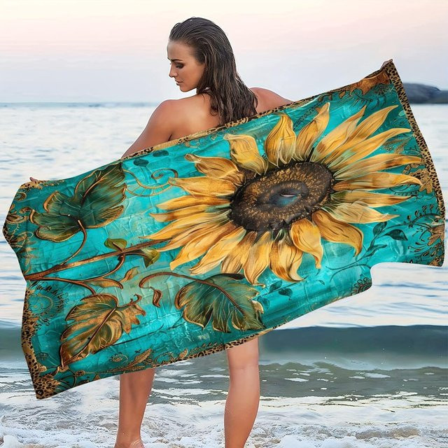 Dalangpa Mikrofaser-Strandtuch mit Sonnenblumenmuster, schnell trocknend, B: 40 cm, H: 60 cm - Bild 1