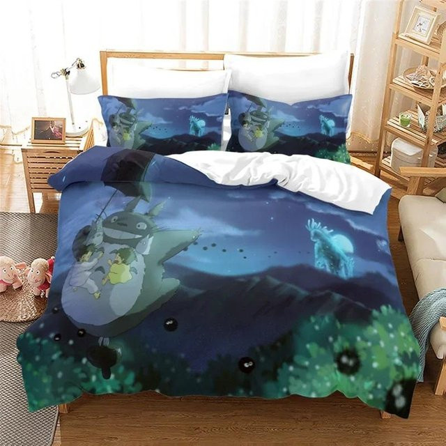 Anime Bettwäscheset T-TotoroeS mit Bettbezug und Kissenbezügen in Blau, Material Mikrofaser Polyester, Breite: 70 cm, Länge: 133 cm - Bild 1