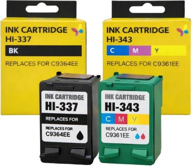 3er Pack kompatible Tintenpatronen für HP 337 und 343, Set bestehend aus 2x Schwarz und 1x Farbe für HP DeskJet und OfficeJet Drucker - Bild 1