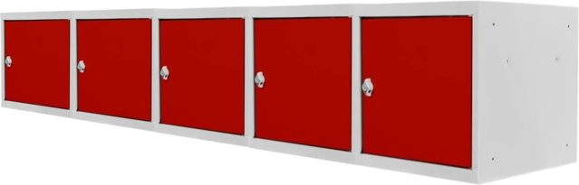 PROREGAL Blocky Schließfachwürfel Set aus 5 Stück mit Drehriegelschloss für Vorhängeschlösser, Farbe: Lichtgrau/Rot, B/T/H: 40 x 40 x 40 cm - Bild 1