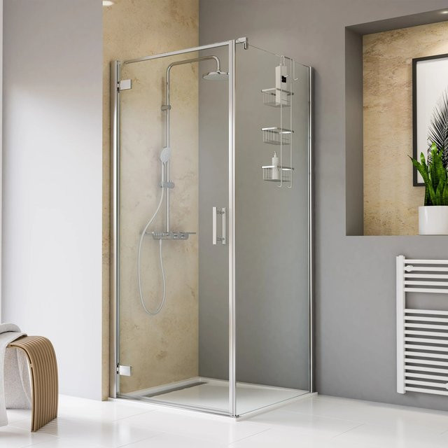 Schulte Duschwand Toura Ecklösung mit Pendeltür und Seitenwand, Farbe Silber, Glas Transparent, B/H: 90 x 200 cm - Bild 1