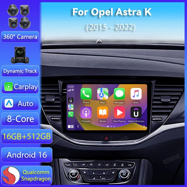 RSNAVI Android 16 Autoradio mit Carplay für Opel Astra K (2015-2022) in Schwarz mit GPS-Navigation, Videoplayer, DSP Stereo, WIFI und 4G/Bluetooth - Bild 1