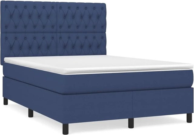 vidaXL Boxspringbett Hybrid mit Matratze Blau B/T: 140 x 190 cm - Bild 1