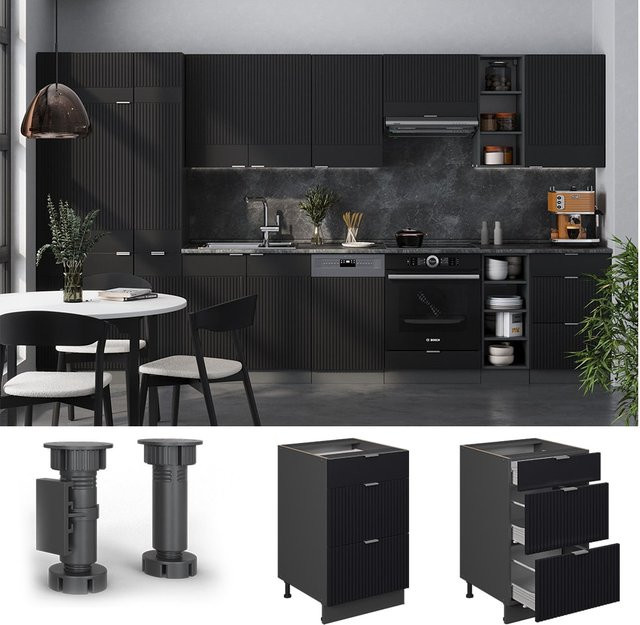Vicco Schubladenunterschrank Fame-Line in Anthrazit und Schwarz gestreift mit Arbeitsplatte, Breite: 50 cm - Bild 1