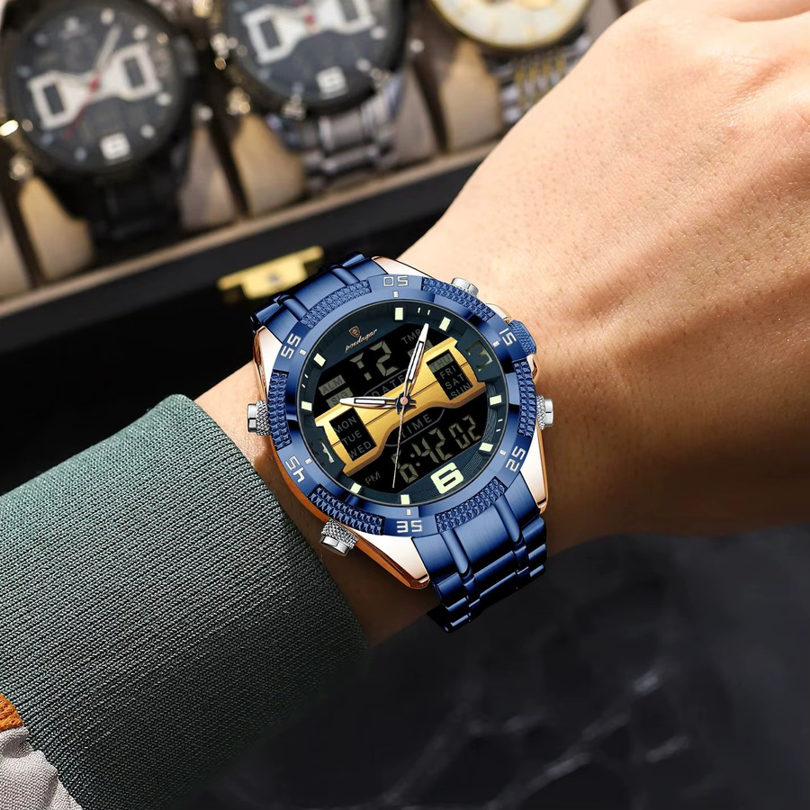 POEDAGAR Digitaluhr, Quarz, Edelstahl, Silber, Herren, Chronograph, Alarm - Bild 5