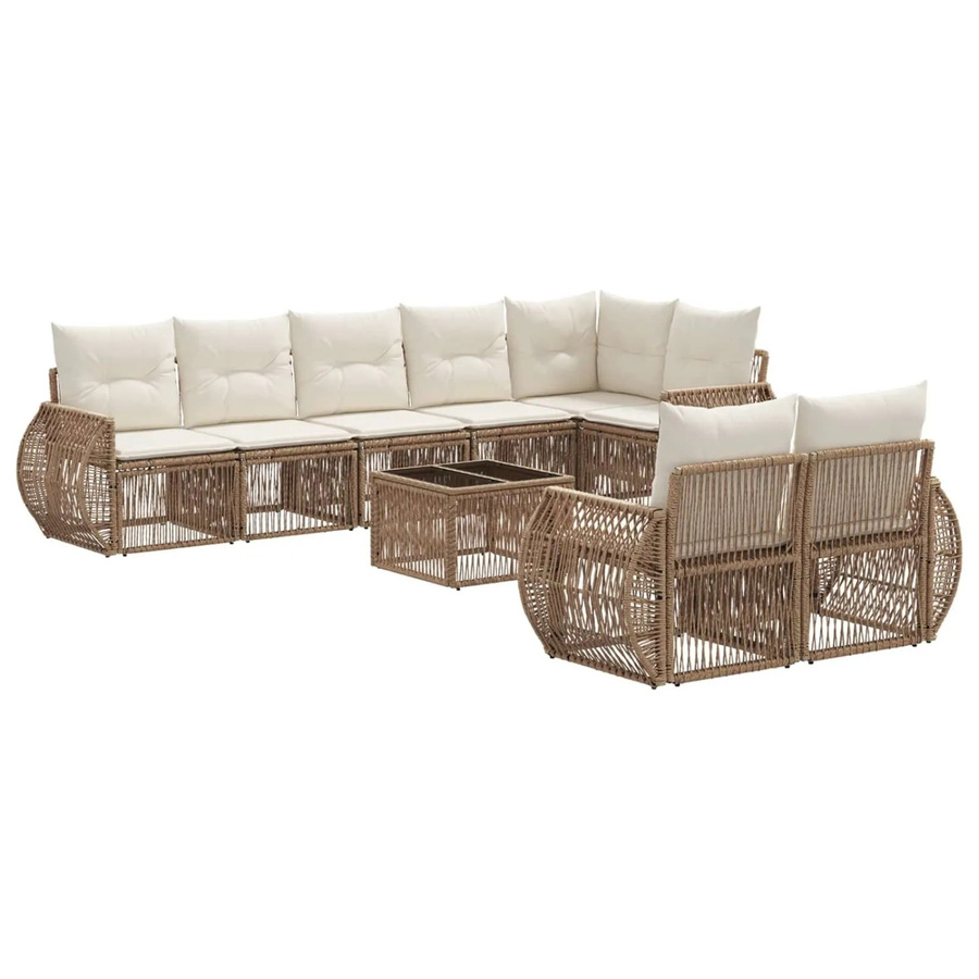 vidaXL Gartensofa-Set 9-teilig aus Poly-Rattan in Beige mit Polsterung und Armlehnen - Bild 2