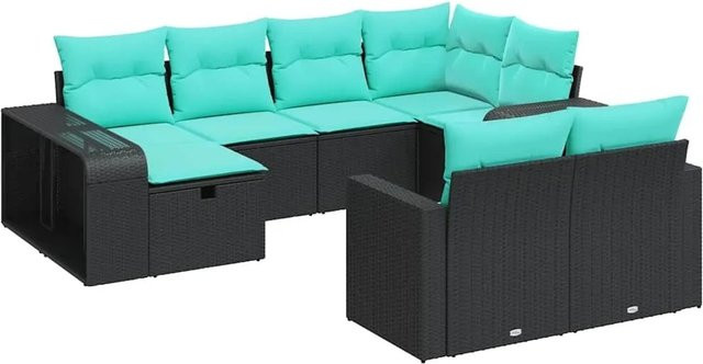 vidaXL 10-tlg. Garten-Sofagarnitur in L-Form aus Poly-Rattan mit Kissen in Schwarz - Bild 1