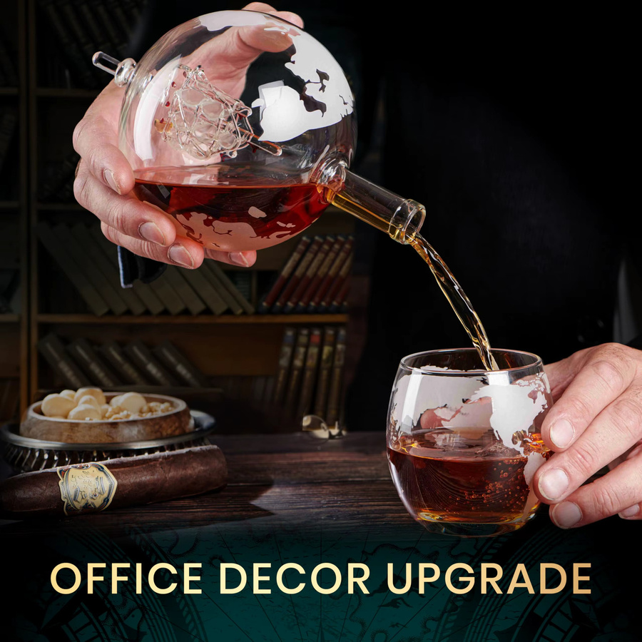 Royal Reserve Globus Whiskey Dekanter aus Glas mit geätzter Weltkarte, transparent - Bild 3