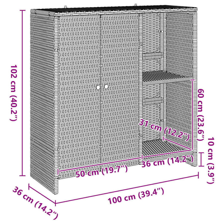 vidaXL Aufbewahrungsschrank mit Regal in Grau und Rattan-Optik, B/T/H: 100 x 36 x 102 cm - Bild 4