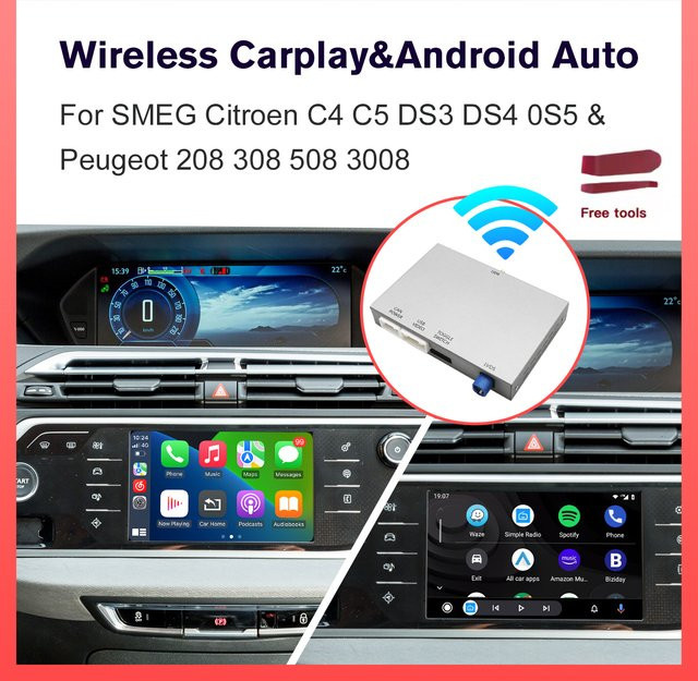 AUTOABC Drahtloses CarPlay und Android Auto Decoder-Modul mit Mirror Link für Peugeot Citroen SMEG MRN Modelle wie Picasso C4 C5 DS4 DS3 308 508 208 3008 - Bild 1