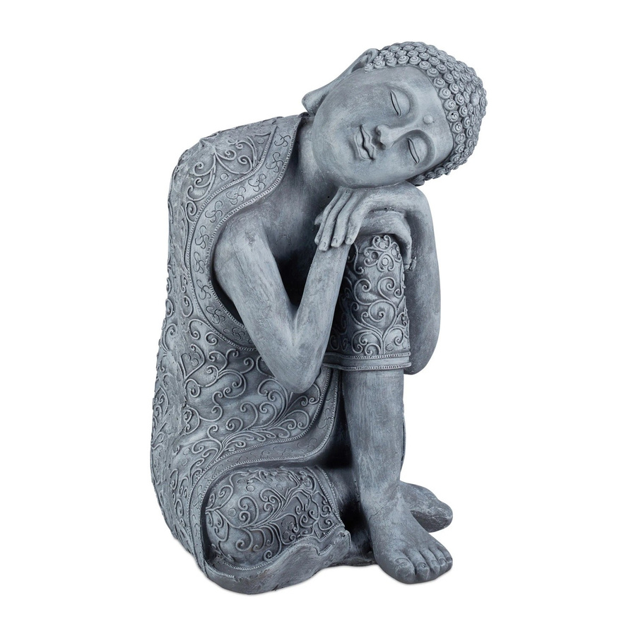 Wetterfeste Buddha Figur aus Polyresin von Relaxdays in Hellgrau mit geneigtem Kopf, H x B x T: 60 x 35 x 35 cm - Bild 2