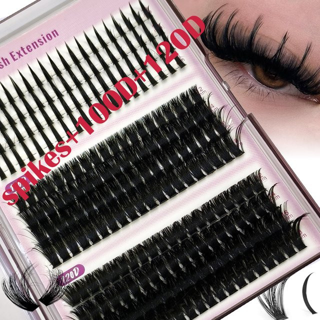 AMSDCN Spikes Einzelwimpern, 12 Reihen, Cluster, flauschig, dick und dicht - Bild 1