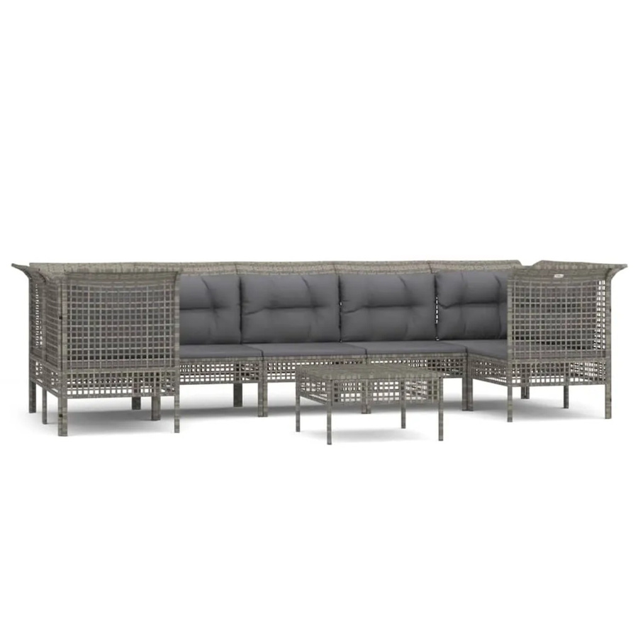 vidaXL 8-tlg Garten-Lounge-Set in Grau aus Poly Rattan mit Kissen und Metallgestell - Bild 2