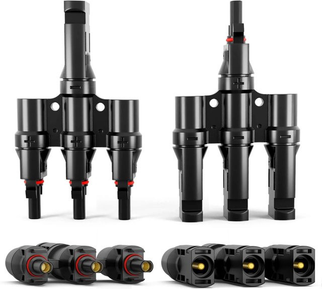 hb-digital Solar Stecker Verteiler Typ-T 3-fach Solarkabel Verbinder Schwarz - Bild 1