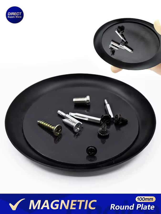 Realmote Magnetische Edelstahl Platte in Schwarz, Runde 4 Zoll Mehrzweck Werkzeug Organizer Platte für kleine Metallteile und Schrauben - Bild 3