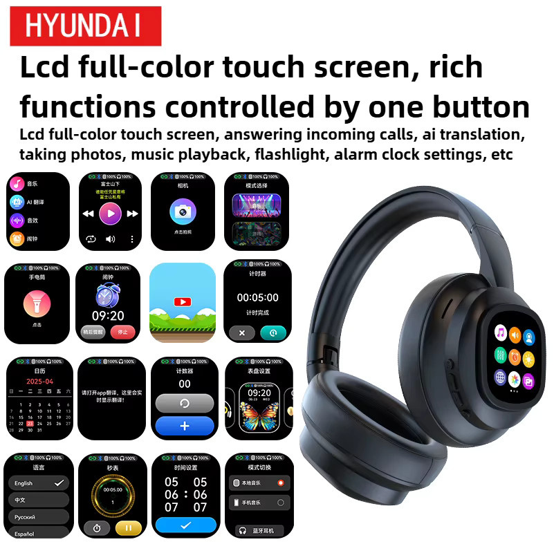 Hyundai X1PRO Kabellose Bluetooth 6.0 Kopfhörer mit AI-Übersetzung für über 100 Sprachen und magnetischem Touch-Control-LED-Bildschirm in Schwarz - Bild 4