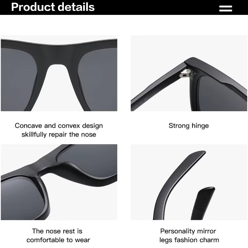 ShangeWFJia Sonnenbrille, quadratisch, Vollrand, Kunststoff, schwarz, Unisex - Bild 3
