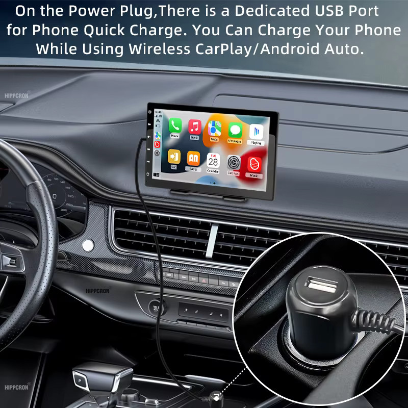 HIPPCRON 9-Zoll Auto-Stereoanlage mit IPS-Touchscreen, Multimedia-Videoplayer und kabellosem CarPlay sowie Android Auto, Schwarz - Bild 3