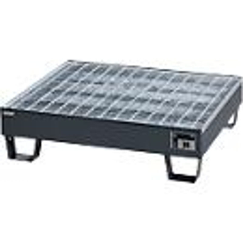 Auffangwanne Schäfer Shop Pure 60-2/M aus Stahl mit verzinktem Gitterrost, anthrazit RAL 7016, für 4 x 60 Liter Fässer, unterfahrbar, L 910 x B 800 x T 220 mm - Bild 3