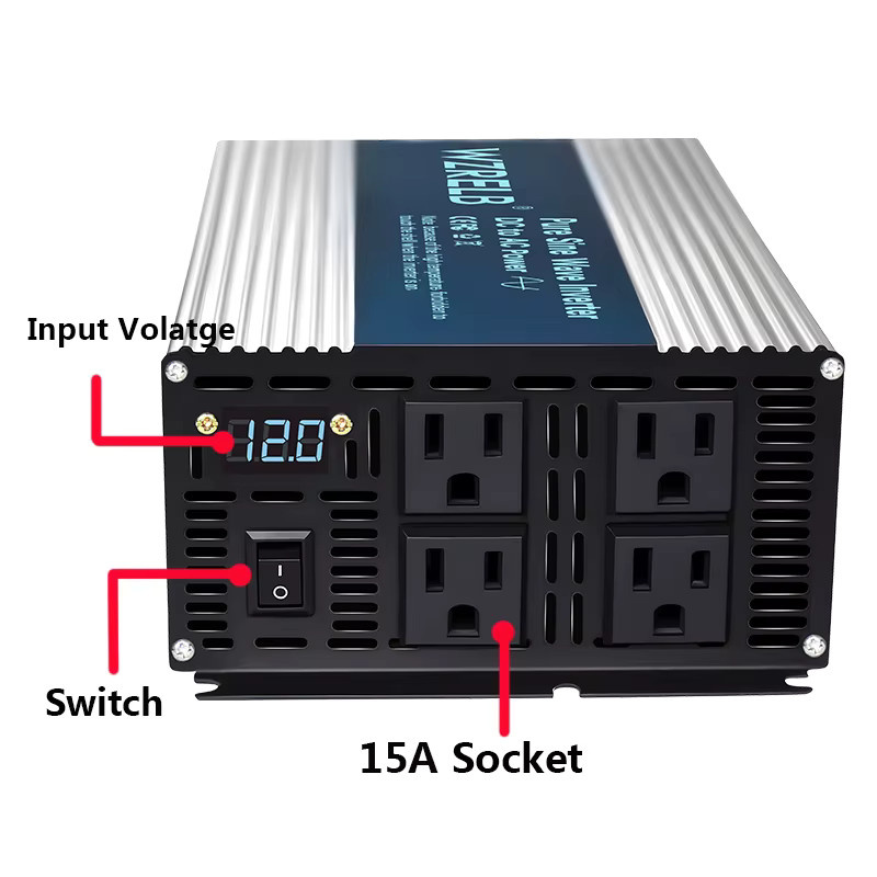 Solar-Wechselrichter mit reiner Sinuswelle, 2500 W Spannungswandler für 12 V/24 V/36 V/48 V DC auf 110 V/130 V/220 V/230 V/240 V AC, Farbe: Silber - Bild 2