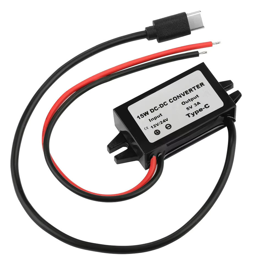 Waohei DC-DC Konverter Buck Modul von 12V/24V auf 5V mit USB-A und USB-C Buchse, schwarz, wasserdicht und staubdicht - Bild 2