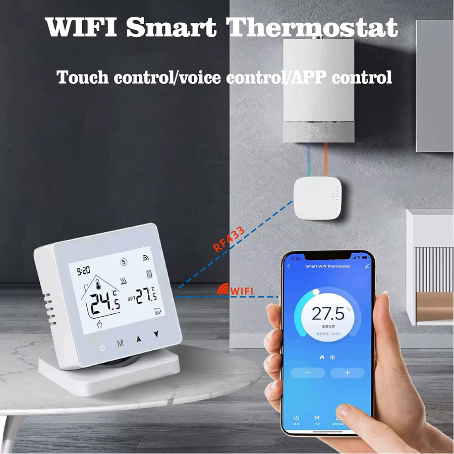 RKHK Wifi Drahtloser Smart Thermostat in Weiß für Gaskessel und Fußbodenheizung, Programmierbarer RF Temperaturregler mit Tuya App-Steuerung, kompatibel mit Google Home und Alexa - Bild 2