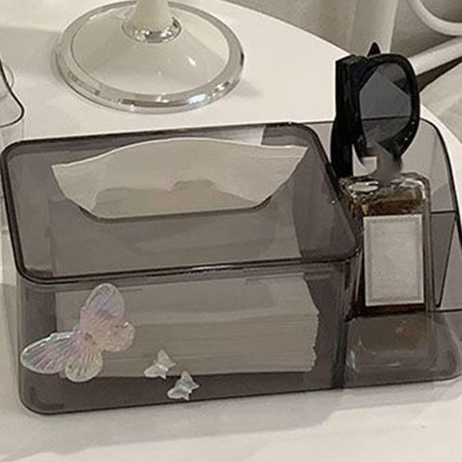 OutsideWorld Multifunktionale Taschentuchbox aus transparentem PET mit Seitenorganizer in Weiß - Bild 3