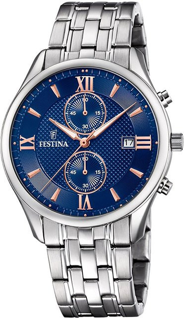 Festina Chronograph Herrenuhr, Quarz, Edelstahl, Blau, 42 mm - Bild 1