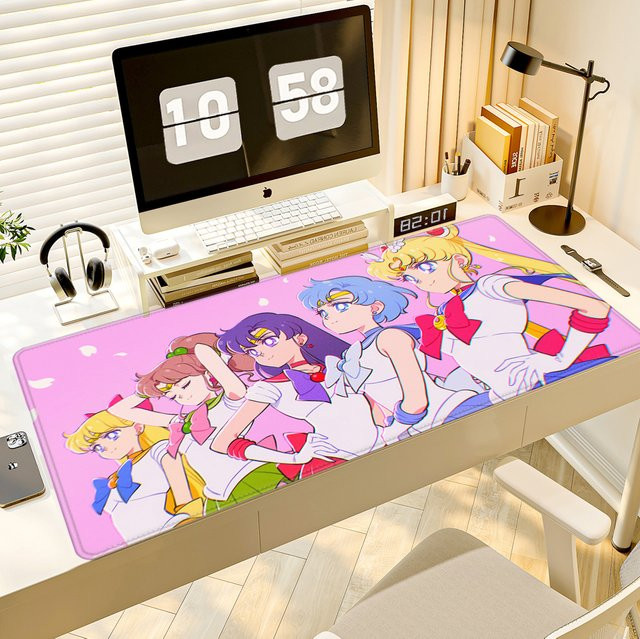 HYBXAXC XXL Schreibtischunterlage und Mauspad für Mädchen in Rosa und Schwarz, Design S-Sailor M-Moon - Bild 1