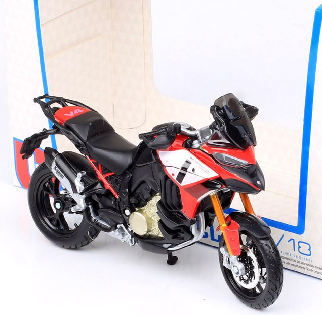 Bburago Ducati Multistrada V4 Pikes Peak Adventure Touring, Motorrad, Druckguss-Modell, Maßstab 1:18, Rot - Bild 1