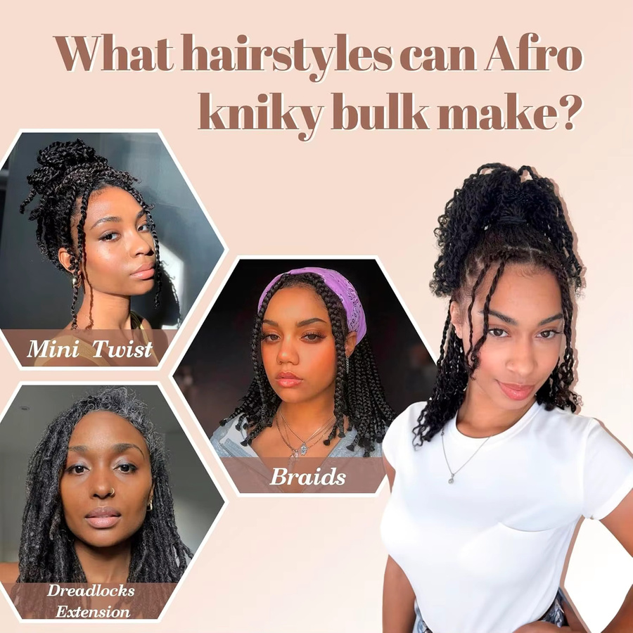MISHELL Afro Kinky Bulk Echthaar, Grau 4C, 50g, Unisex - Bild 3