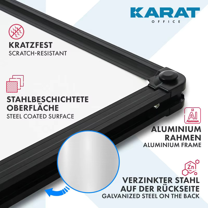 Magnetisches Whiteboard mit schwarzem Aluminiumrahmen, kratzfeste Magnettafel für Büro und Schule, Wandtafel inklusive Halterung, Weiß - Bild 2