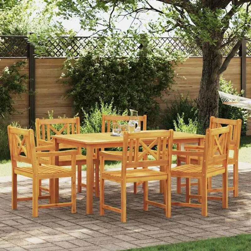 vidaxl Garten Essgruppe aus Akazie Massivholz in Braun, 7-teilig, rustikaler Stil - Bild 1
