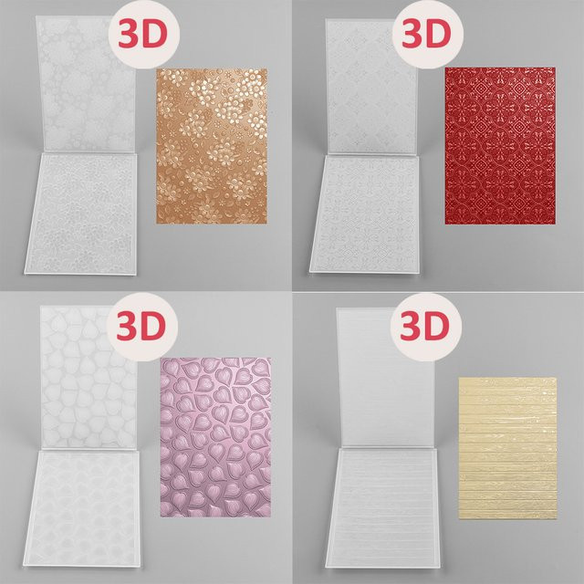 Transparente 3D Prägeplatte aus Kunststoff mit Vintage Fliesen Herz Streifen Design für DIY Papier Sammelalben - Bild 1