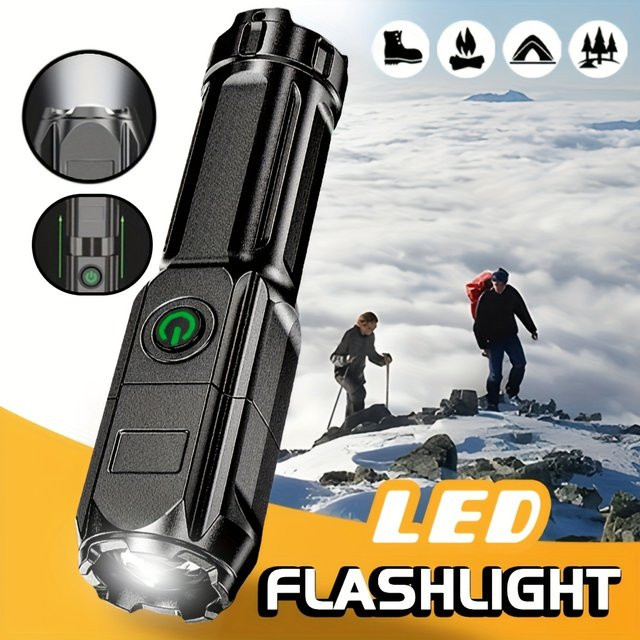 KDULIT Taktische LED Taschenlampe, USB wiederaufladbar, wasserdicht, Schwarz - Bild 1