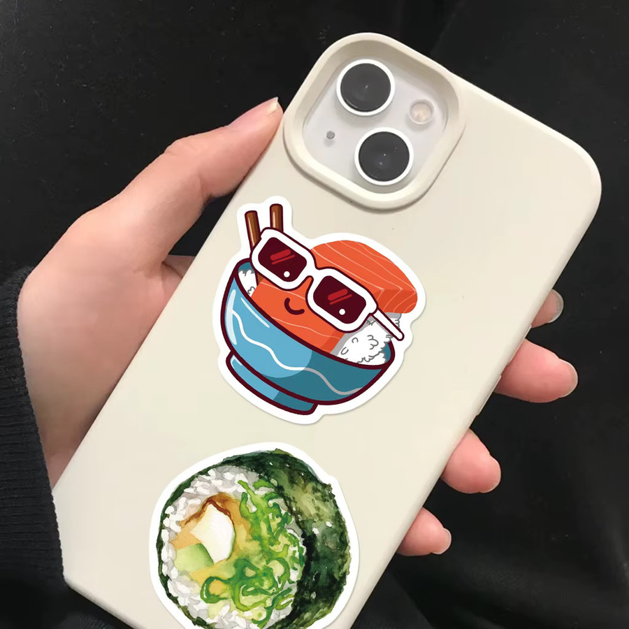 50 Stück Cartoon Lachs Sushi Graffiti Aufkleber in Multicolour für Fahrrad, Notizbücher und Federmäppchen - Bild 5