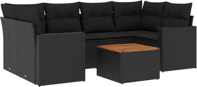vidaXL 7-teilige Garten-Sofagarnitur aus Poly-Rattan mit Kissen in Schwarz - Bild 1