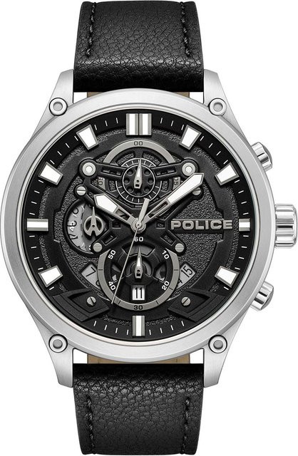 Police Herrenuhr Wadden, Quarz, Edelstahl, 46 mm, Leder, Schwarz, 5 ATM - Bild 1