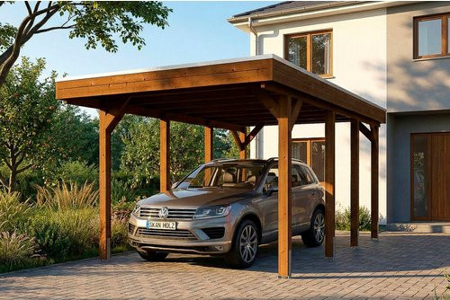 SKANHOLZ Carport Friesland aus Fichte mit EPDM-Dach in Nussbaum Braun, B: 320 cm, T: 555 cm - Bild 1