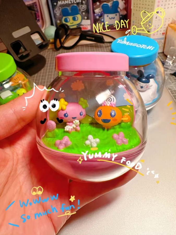 Bandai Tamagotchi Miniatur-Flaschenszenenfiguren, Mimitchi Kuchipatchi Hanatchi - Bild 2
