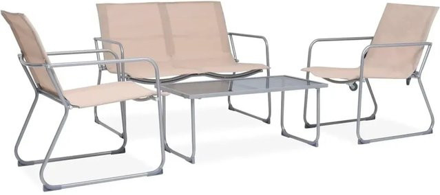 vidaXL 4-teiliges Garten-Lounge-Set aus Textilene und Stahl in Beige - Bild 1