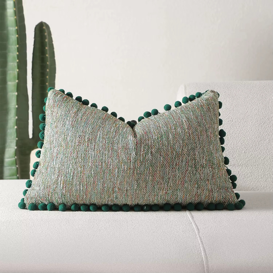 Inyahome Boho Kissenbezüge aus Samt mit Pompon in Grün, B/H: 45 x 45 cm - Bild 3
