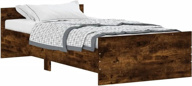 vidaXL Bettgestell aus Kiefernholz in Räuchereiche Braun, B/T/H: 100 x 200 x 103 cm - Bild 1