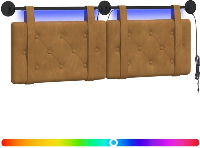 vidaXL Hängendes Kopfteil aus Samt mit integrierter LED-Beleuchtung in Braun, B: 150 cm, H: 55 cm, T: 7 cm - Bild 1