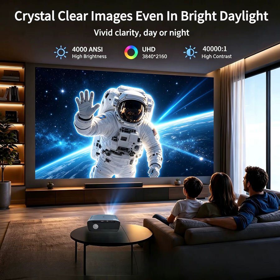 CWEUG 4K Ultra HD Tageslicht-Projektor mit 4000 ANSI Lumen, Google TV, Autofokus und Dual-Band WLAN für dein Heimkino - Bild 3