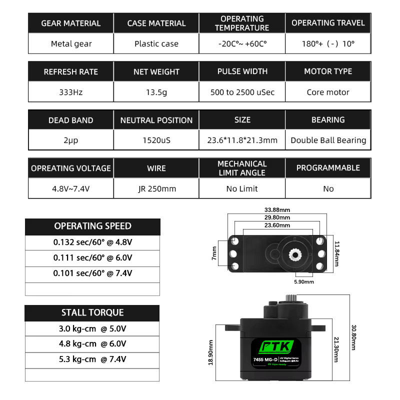 PTK 7455MG-D Servo, Digital Servo, mit Metallgetriebe, Schwarz - Bild 3