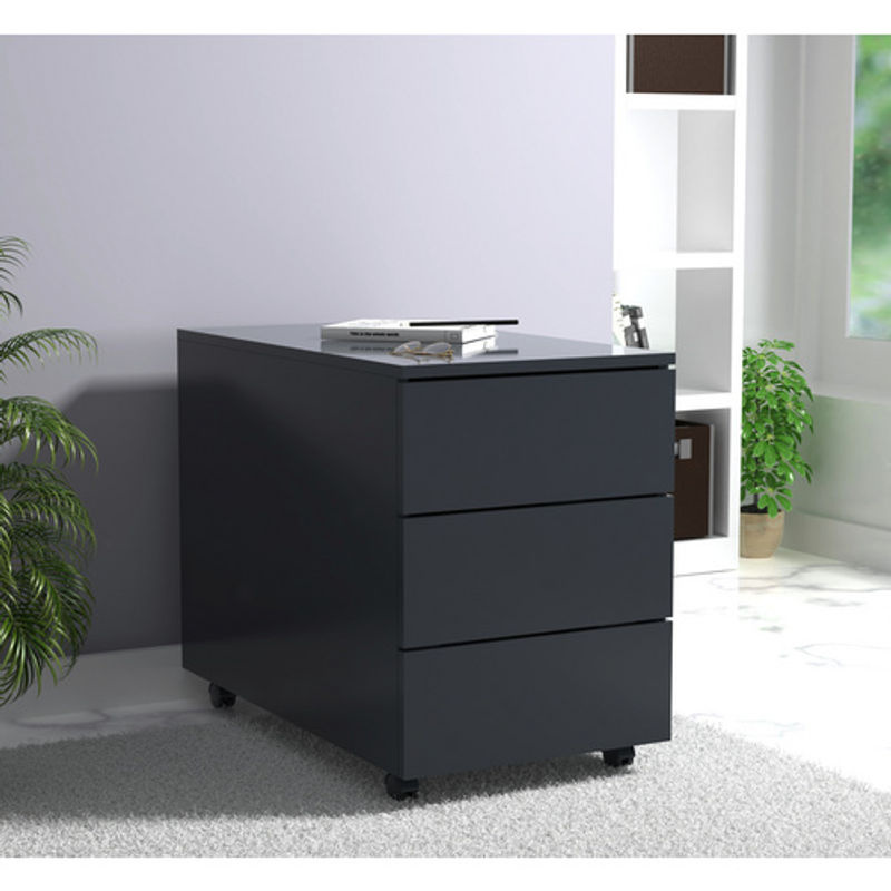 Rollcontainer Dalosa aus Holz in Anthrazit mit 3 grifflosen Schubladen, B/T/H: 39 x 70 x 55 cm - Bild 4