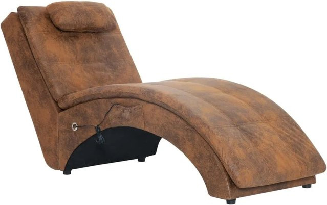 vidaXL Massage Chaiselongue mit Kissen in Braun aus Kunstwildleder mit ergonomischer Kurve und motorisierter Liegefunktion, B/T/H: 142 x 73 x 55 cm - Bild 1